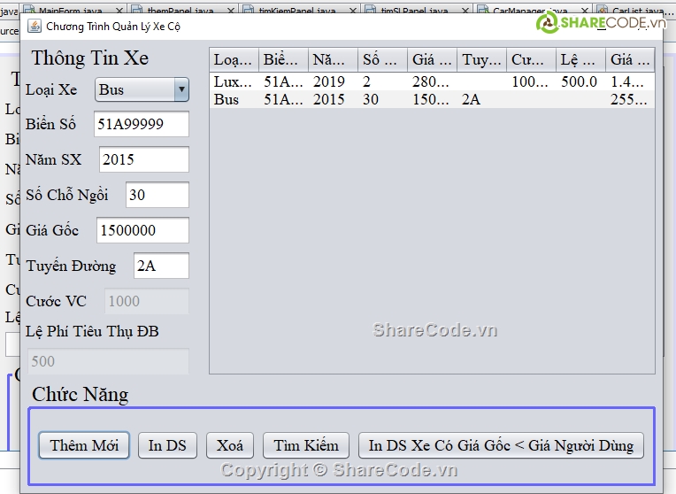 Code phần mềm quản lý,Code đồ án,chương trình quản lý xe java,java swing,code java